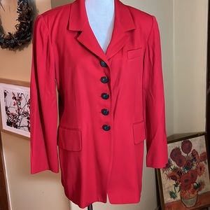 Vintage 90s HUGO BUSCATI Size 12 Long Line Classic Valentine Red Blazer Wool